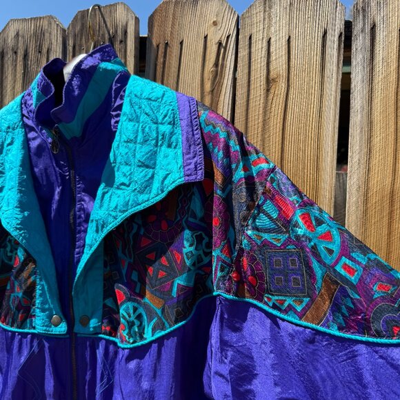 Vintage Windbreaker 90s Lavon Bold Print Nylon Athletic Sport Jacket M-XL - Picture 6 of 16